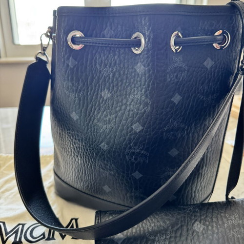MCM Monogram Canvas Bucket Bag with Matching Zip Pouch Like New