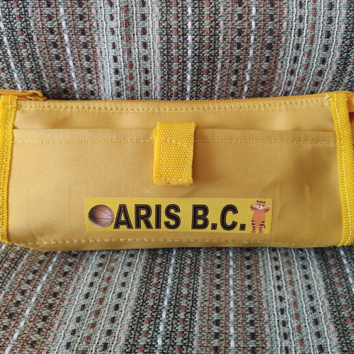 Aris B.C. yellow pencil case with logo