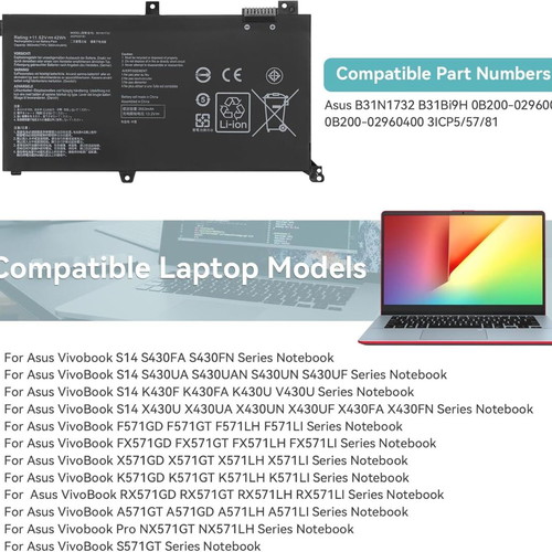 Asus Vivobook S14 42Wh B31N1732 Laptop Battery New