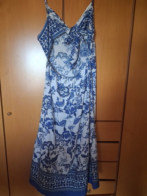 Maxi summer dress new, white with blue floral pattern