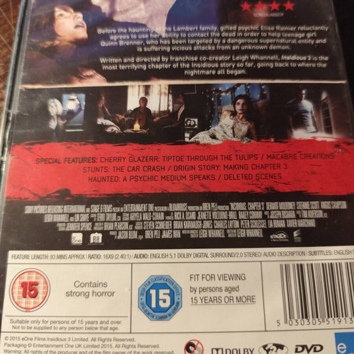 Insidious 3 DVD used, horror movie with English subtitles