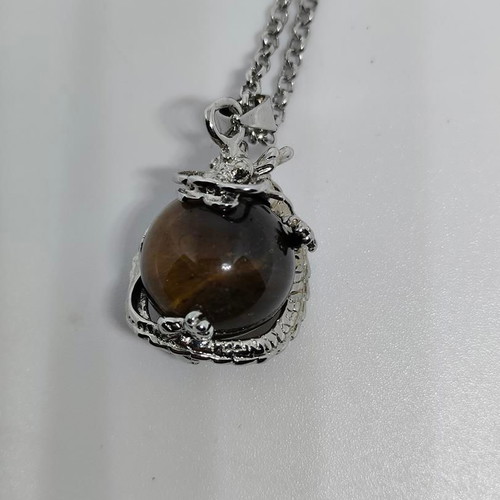 Tiger's Eye Pendant with Silver Dragon like new