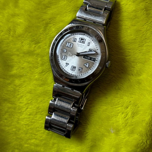 Swatch Irony Daydate like new silver watch needs battery