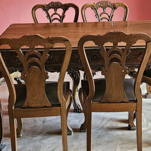 Αντίκα Σετ Τραπεζαρίας Μεταχειρισμένο Με Μεγάλο Τραπέζι Και 6 Καρέκλες
