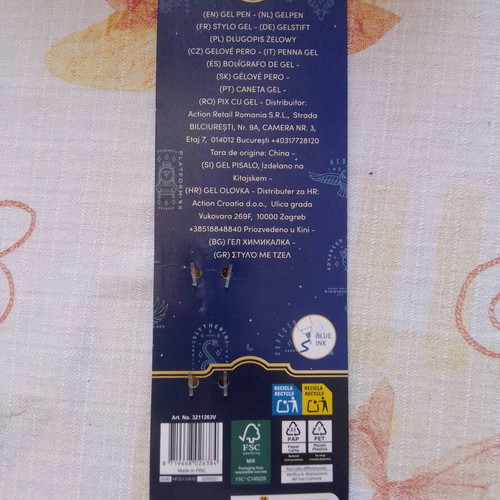 Harry Potter Slytherin gel pen with gold quill design, blue ink