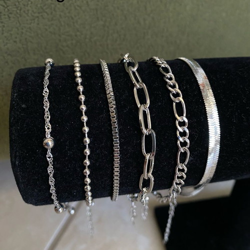 Women's bracelets new, set of 6, silver