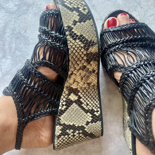 Pons Quintana leather platform sandals, animal print, size 38
