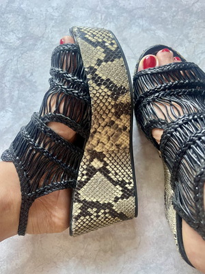Pons Quintana leather platform sandals, animal print, size 38