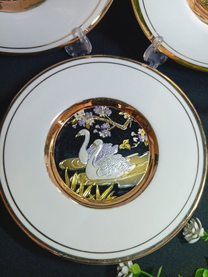Set of 3 Japanese Chokin Art Plates with 24K Gold and Silver