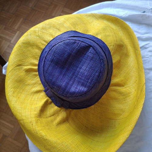Handmade Raffia Hat Madagascar with Wide Brim new, blue and yellow