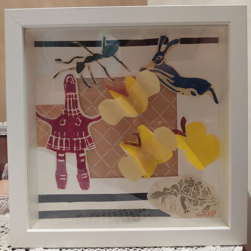 Square 25cm collage frames with artist signature like new