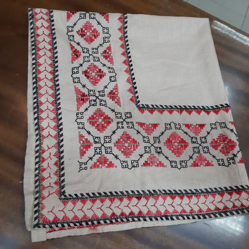 Vintage Hand Embroidered Tablecloth 1960s Silk Red and Black