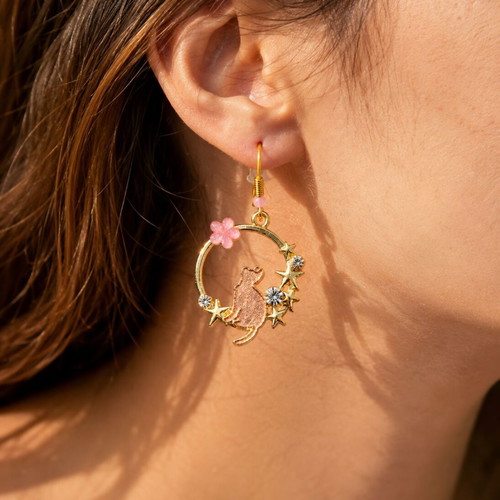 Cherry Blossom Cat Earrings new, multicolor handmade jewelry