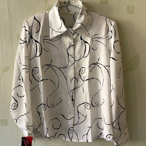 A-Style White Shirt with Black Swirls New