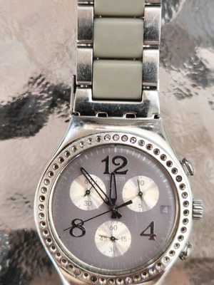 Swatch Irony Chronograph wristwatch, vintage, Swiss Made, metal bracelet, women's