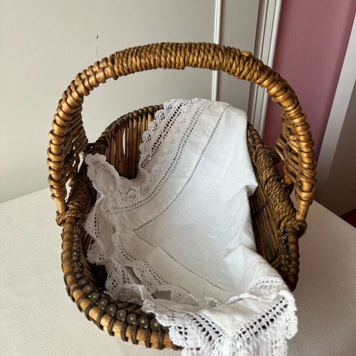 Vintage handmade basket from natural bamboo and rattan used