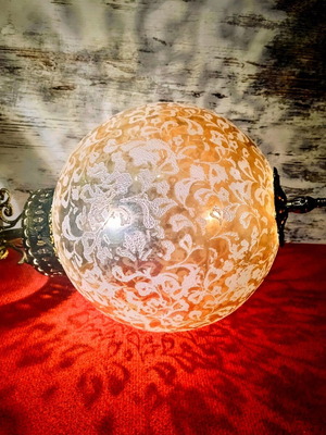 Vintage Ceiling Pendant Light with Amber Embossed Globe Fully Restored