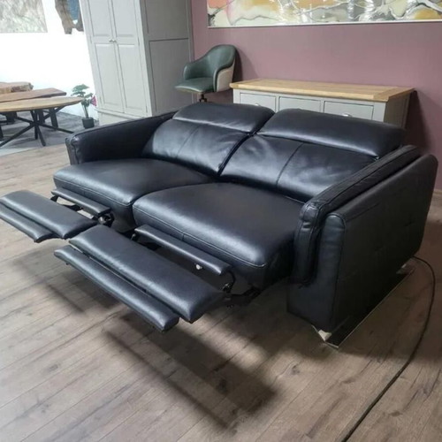 Black leather three-seater sofa with electric relax mechanism Sandro new