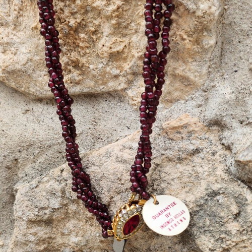 Vintage multilayer necklace with genuine garnet and gold-plated clasp