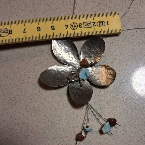 Vintage handmade flower pendant with semiprecious stones used