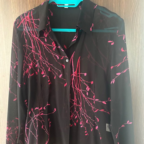 Fenn Wright Manson Silk Shirt Black with Fuchsia Size 38 M Like New