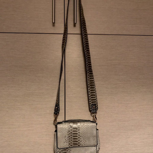 Double sided bag used, grey and silver croco-snake style