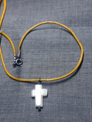 Cross pendant with natural pearl and 925 silver, leather strap