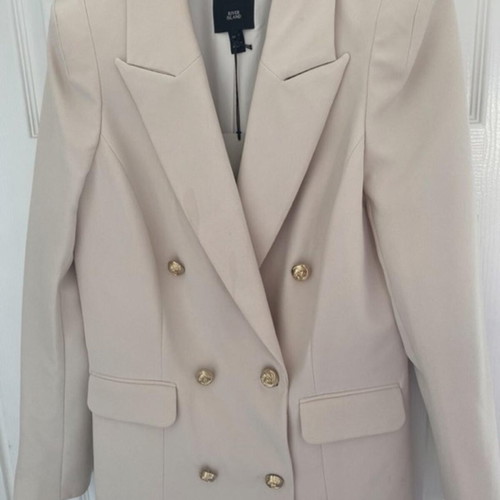 River Island Beige Double-Breasted Blazer New, Size 36/S