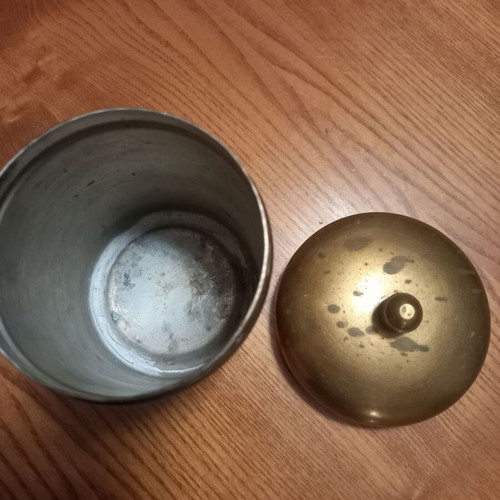 Vintage brass container used, 1910-1940 decade