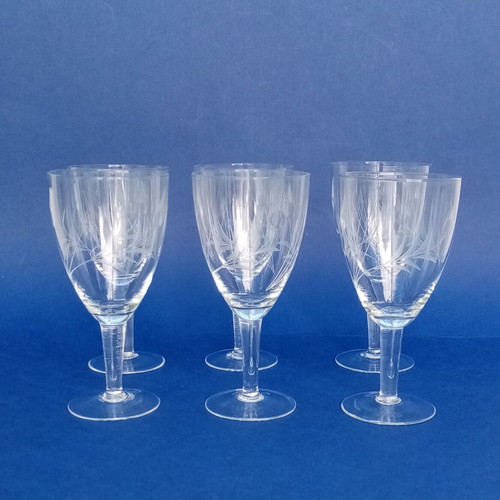 Colonial glass goblets with engraving, set of 6, like new