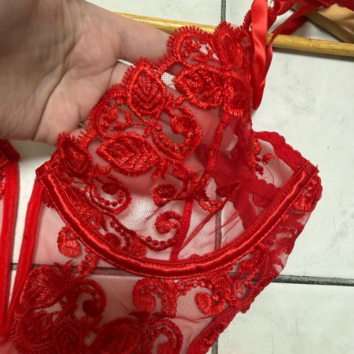 Red lace mesh body lingerie bodysuit new