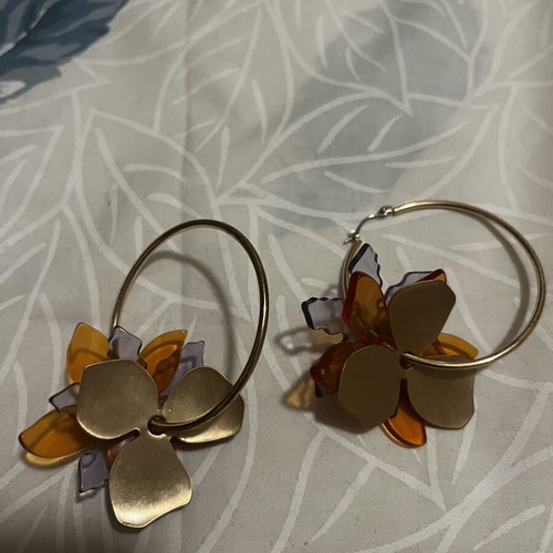 Parfois gold hoop earrings with multicolor flower charms