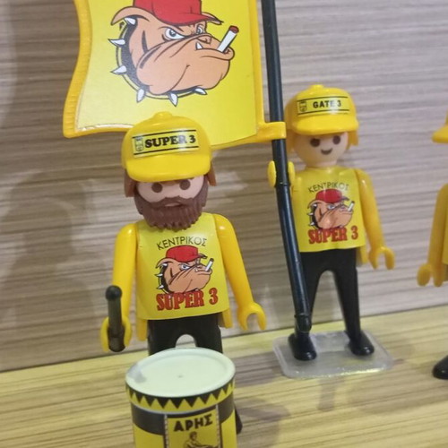 Playmobil Aris Football Fans Figures like new with Flag and Drum