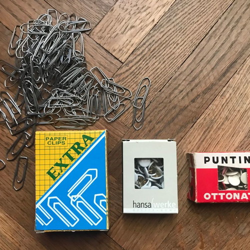 Pack of paper clips and push pins like new, vintage retro packaging