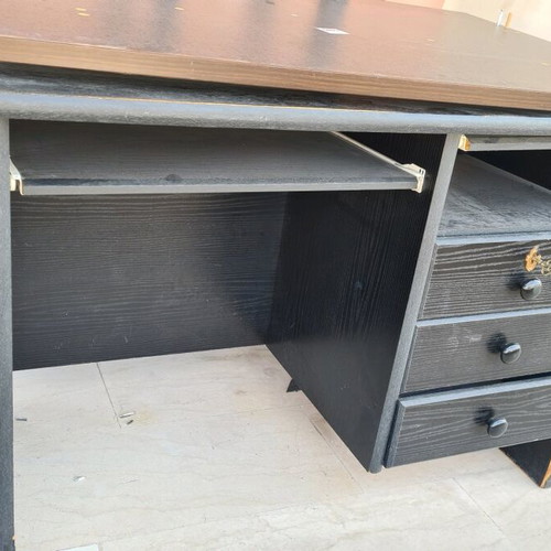 Black desk used with 3 side drawers