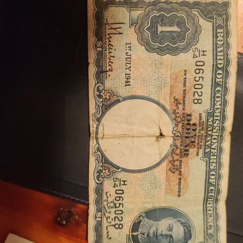 Malaya 1941 one dollar banknote used