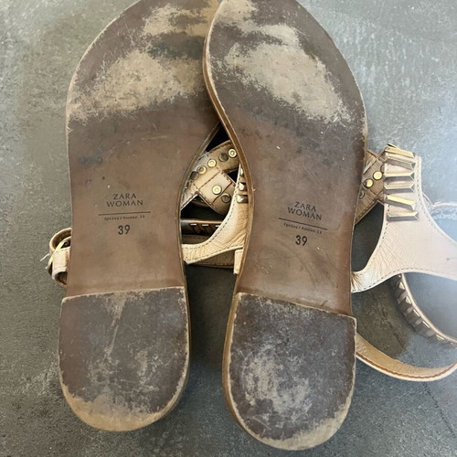 Zara women's sandals used, size 39, gold with double straps