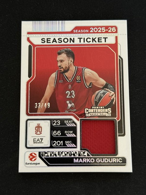 Panini Euroleague Contenders 25/26 Marko Guduric Armani Season Ticket Relic καινούργιο