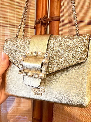 Guess Holden crossbody bag new, gold with glitter