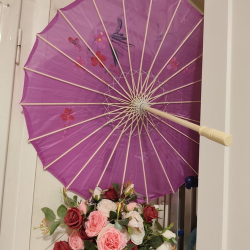 Traditional Asian parasol purple with painted flowers