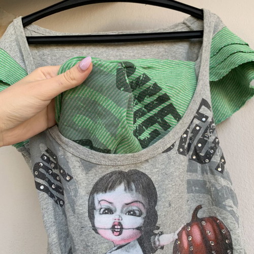 Devotion Y2K Gothic T-shirt used, gray and green, small-medium