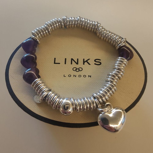 Links of London Sterling Silver Sweetie Bracelet with Amethyst Hearts