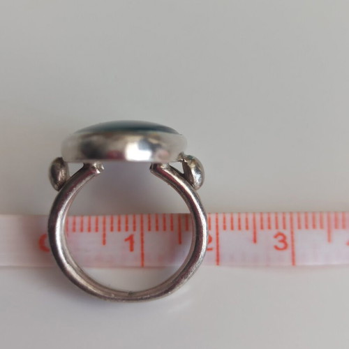 Handmade Silver 950 Ring with Large Oval Malachite Like New