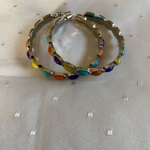 Hoop earrings new with colorful stones and silver