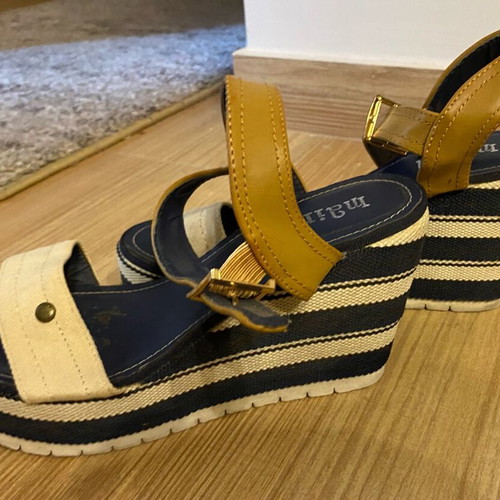 Platform sandals size 39 like new, beige and blue A To Z Greek