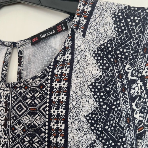 Mini dress Bershka used, size S, white and blue