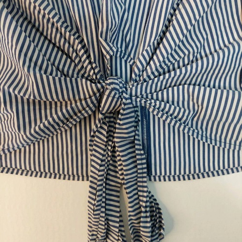 Zara women's striped blouse white blue with embroidery like new XS-Small