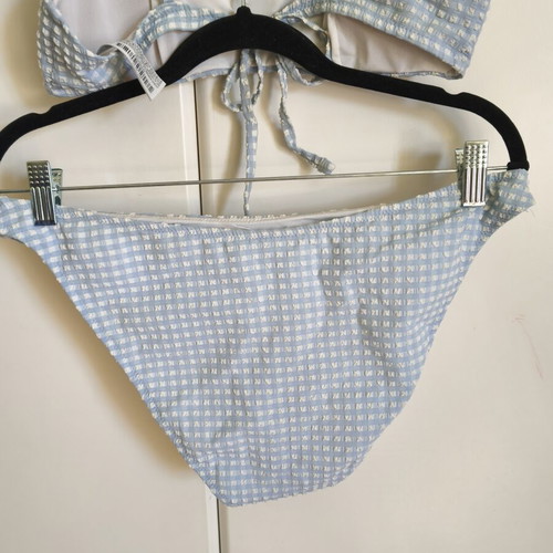 Oysho bikini set blue gingham seersucker top medium slip large like new