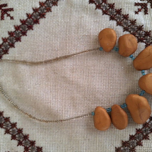 Necklace with blue stone handmade new with gold