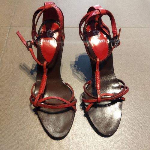 Versace sandals size 37 like new, red leather with metal details